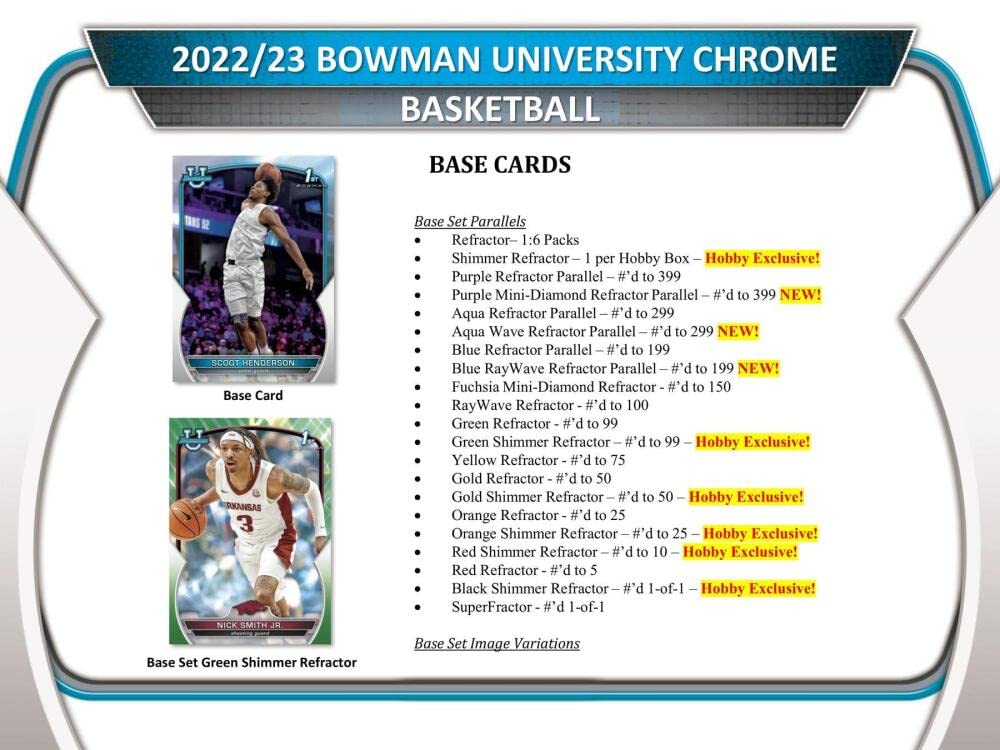 Amazon.com: 2022-23 Bowman University Chrome Basketball Hobby Box 