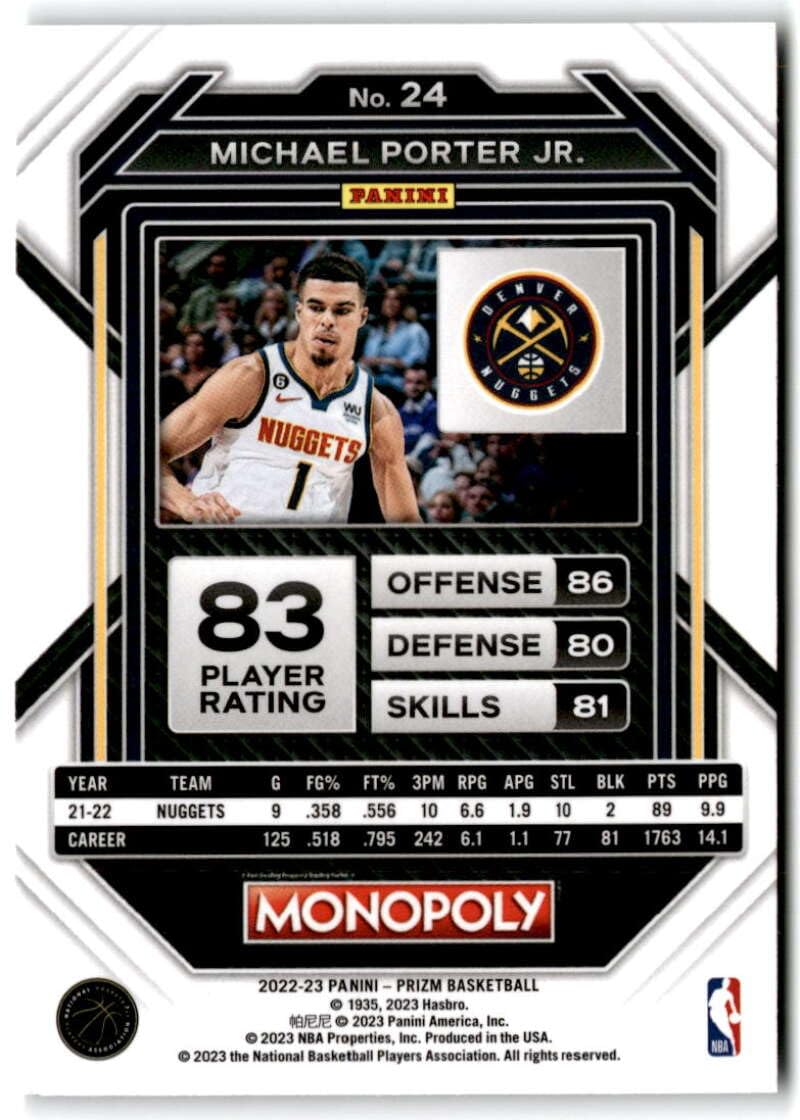 Amazon.com: 2022-23 Panini Monopoly Prizm #24 Michael Porter