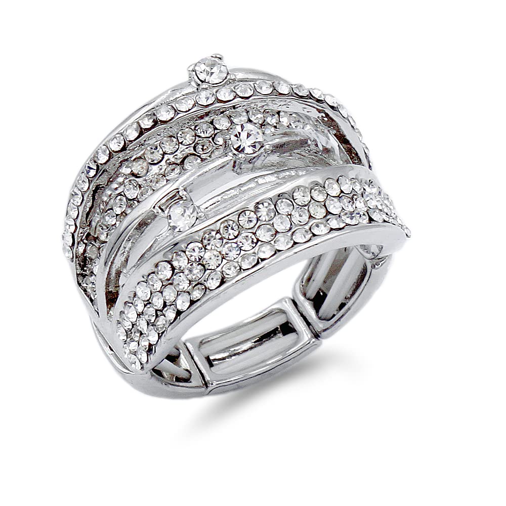 LavenciousRhinestone Stretch Rings Evening Party Fashion Jewelry for Women Size 7 to 9