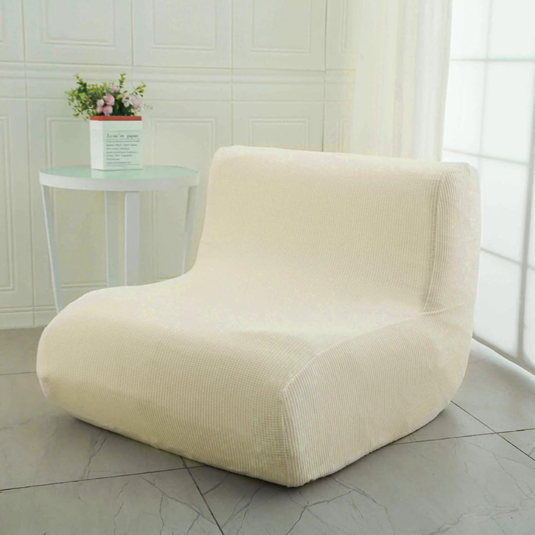 Fireside Sofa Cover,Stretch Armless Lounge Chaise Slipcover Lazy Floor Sofa Couch Furniture Protector Bean Bag Couch Cover with Elastic Bottom for Living Room Bedroom.Jacquard Fabric (Apricot cream)