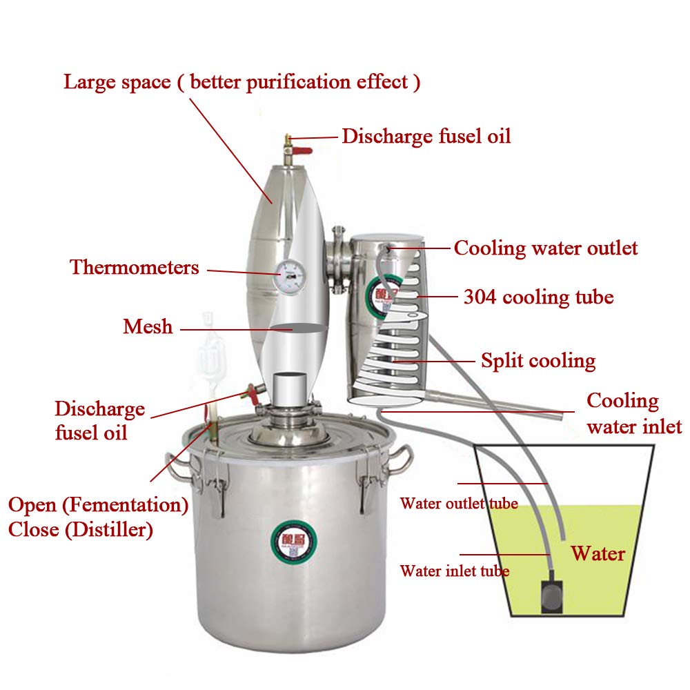 Anbt Alcohol Still Spirits Boiler Alcohol Distiller Wine Making Kit With Thermometer Water Pump For Whiskey Bourbon Vodka Brandy 8 Gal