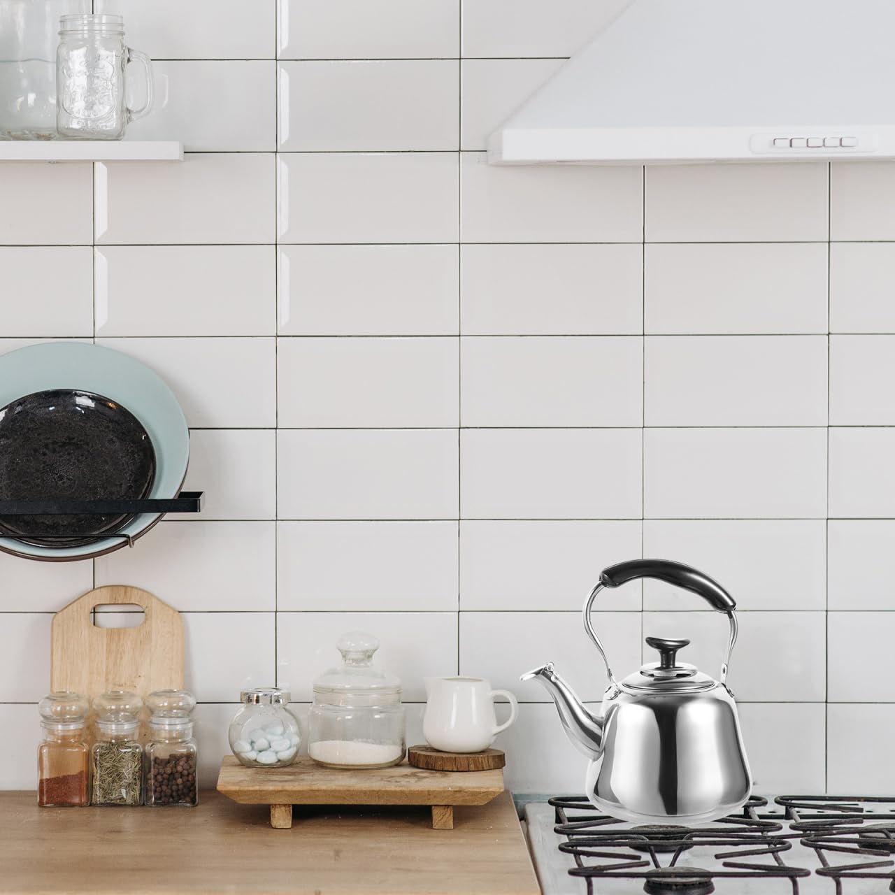 Luxshiny Bouilloire sifflante pour randonnée, bouilloire à thé en vrac, bouilloire à thé en vrac, cuisinière à gaz, théière en acier inoxydable, pot d'eau bouillante pour faire du thé en plastique