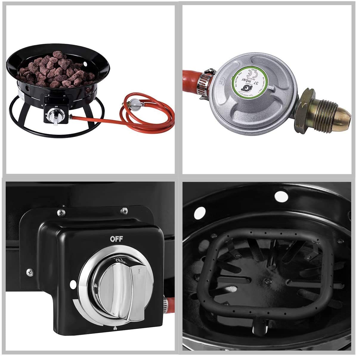 GUNJI Outdoor-Feuerstelle Aus Stahl – Tragbarer Propangas-Kamin Mit Automatischer Zündung, Rauchfrei, Inkl. Abdeckung & Tragetasche Für Camping & Garten