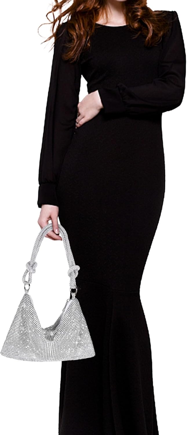 Rhinestone Purse Sparkly Evening bag Silver Clutch Purses for Women Evening, Cross Body Handbags for Party Prom Club Wedding - Image 2