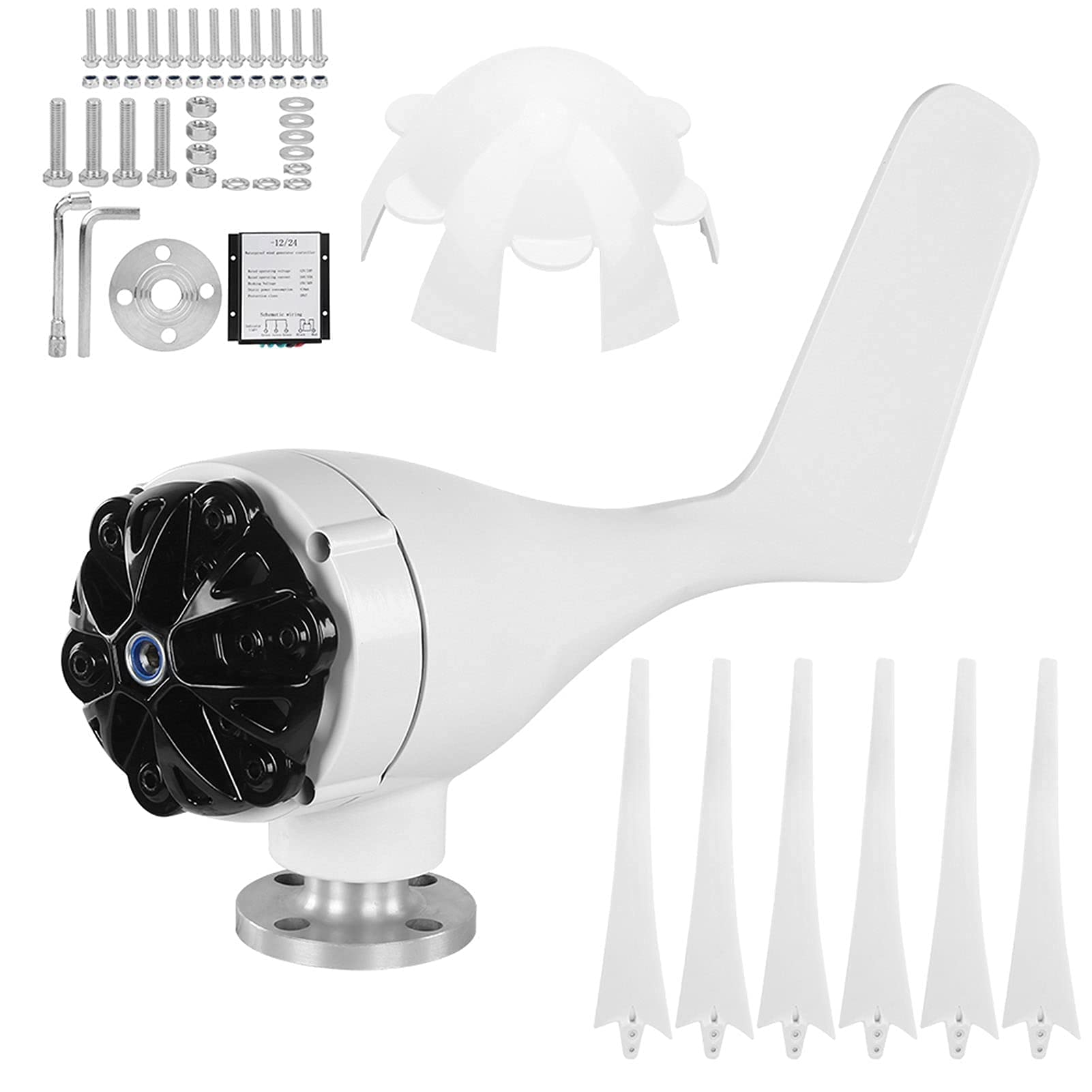 Generatore Eolico, s Kit generatore 6 Pale Piccolo Alimentatore Parti di energia eolica Generatori Esterni per Cabina Mobile Barche 200W