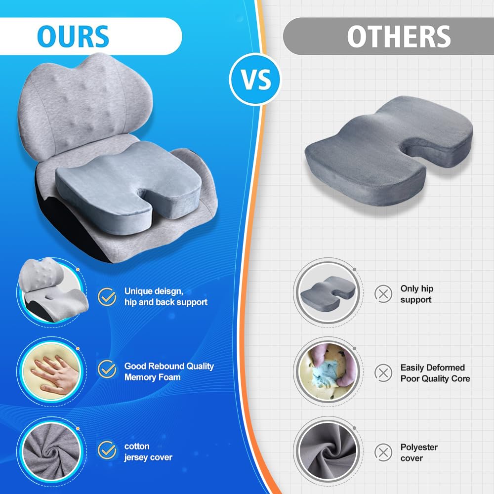 Cojín de espuma viscoelástica grande para asiento de apoyo lumbar para ciática y coxis, alivio de la presión, almohadilla para silla de oficina, coche, silla de ruedas, hogar, oficina