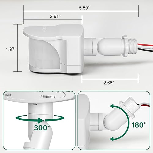 Miniatura 4 de TREEWELL Paquete de 2 detectores de movimiento de repuesto de 240 grados, tiempo de retardo ajustable y sensibilidad de detección de hasta 60 pies