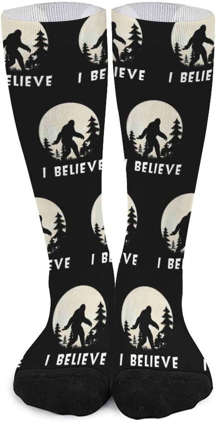 Bigfoot Sasquatch I Believe Knee High Socks Athletic Long Stockings Sport Casual Crew Tube Sock Boot 40cm