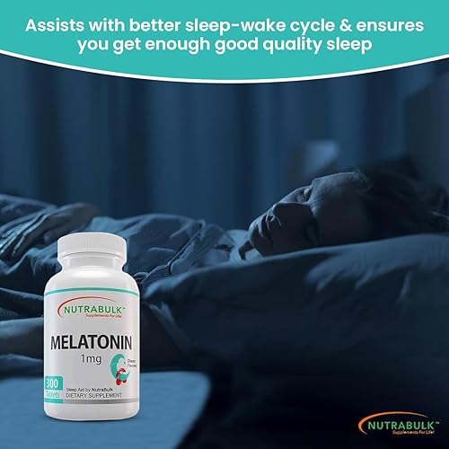 Miniatura 6 de Melatonina Ayuda para dormir nocturna de liberación rápida de 1 mg para niños y adultos 300 tabletas masticables Sabor a cereza