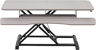 VIVO DESK-V042KG - Convertitore da scrivania da 42, serie K, altezza regolabile in altezza, postazione di lavoro per doppio monitor e laptop con ampio vassoio per tastiera, parte superiore grigia,