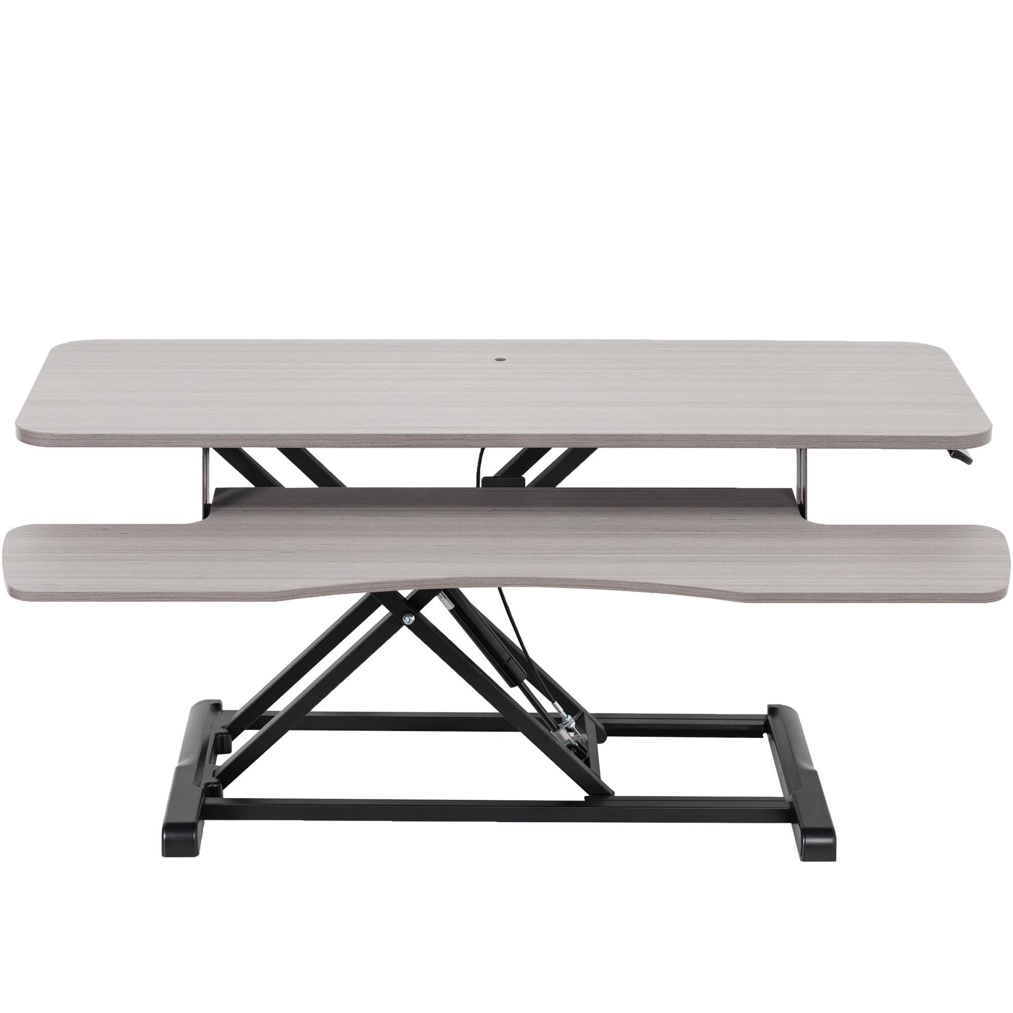 VIVO 107cm Desk Converter, K Series, Height Adjustable Sit to Stand Riser, Dual Monitor and Laptop Workstation with Wide Keyboard Tray, Gray Top, Black Frame, DESK-V042KG