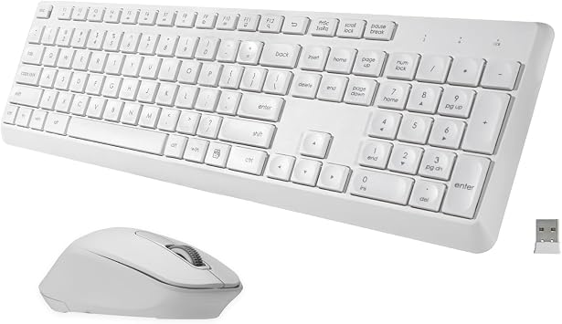 wireless keyboard and mouse combo us layout qwerty quiet and soft 2.4g full-size computer keyboard and ergonomic wireless mouse for windows mac desktop/laptop/pc/ps pink white