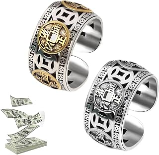 Richluck Max Force Five Emperors Coins Auspicious Ring,Adjustable Ring Five Emperor Auspicious Coin Open,Attract Wealth Money and Lucky Ring,Chinese Feng Shui Ring for Men Women