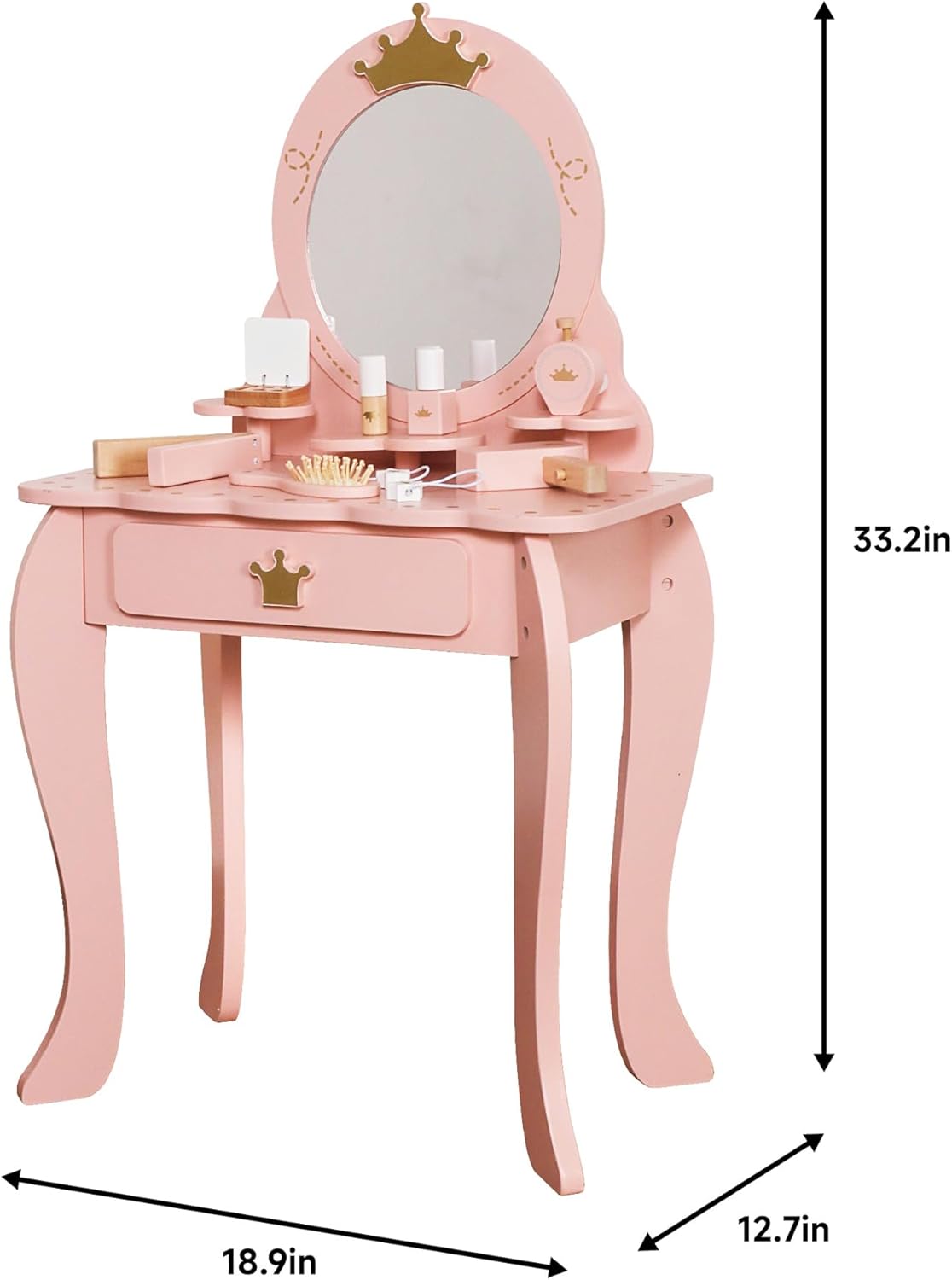 Little Girl Makeup Table with Mirror and Chair,Kids Vanity Table&Chair Set with Storage Drawer,Toddlers Pretend Play Vanity with 9pcs Multiple Make up Accessories, Princess Vanity Desk for 3+ (Pink)