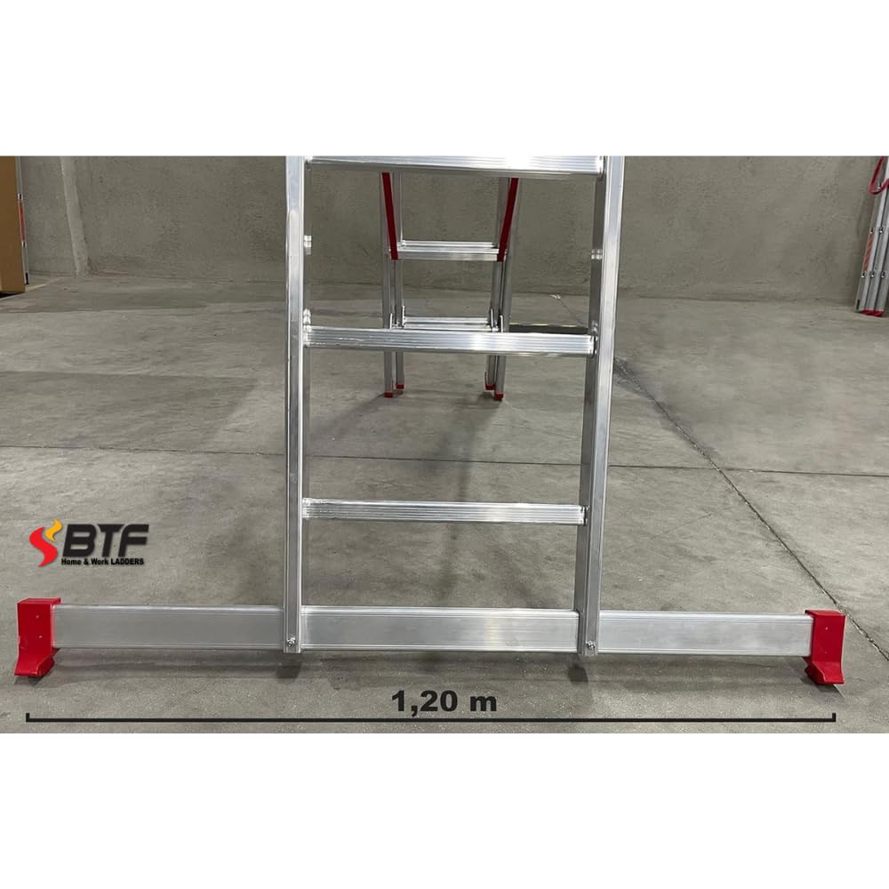 BTF Escalera Triple de Aluminio Profesional 3 Tramos de 13 Peldaños (3x13), Escalera Transformable y Extensible hasta 8,9m, Perfil 80x25mm Antifleche, Barra Estabilizadora, Norma EN131. BTF-ETTE8040