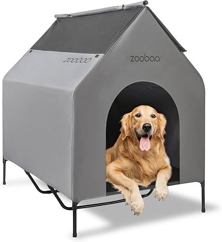 Zooba Casa elevada para perros 2 en 1, casa para perros de PVC 600D resistente a la intemperie con fuerte soporte de haz de hasta 178 libras, cama