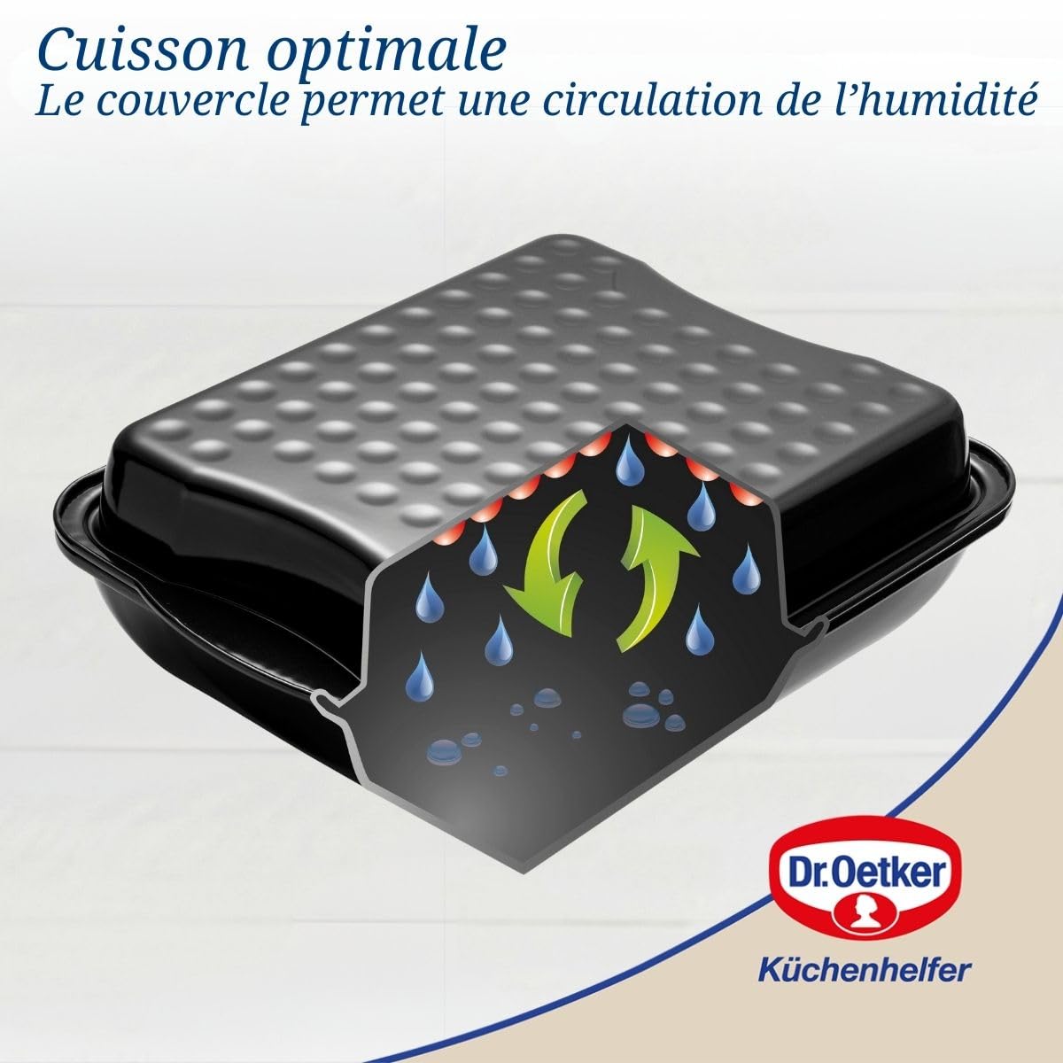 Dr. Oetker 1301 Plat à gratin avec couvercle, plat rectangulaire, plat à four, plat de cuisson four, plat cuisson four, Acier emaille, 42 x 34 x 13 cm