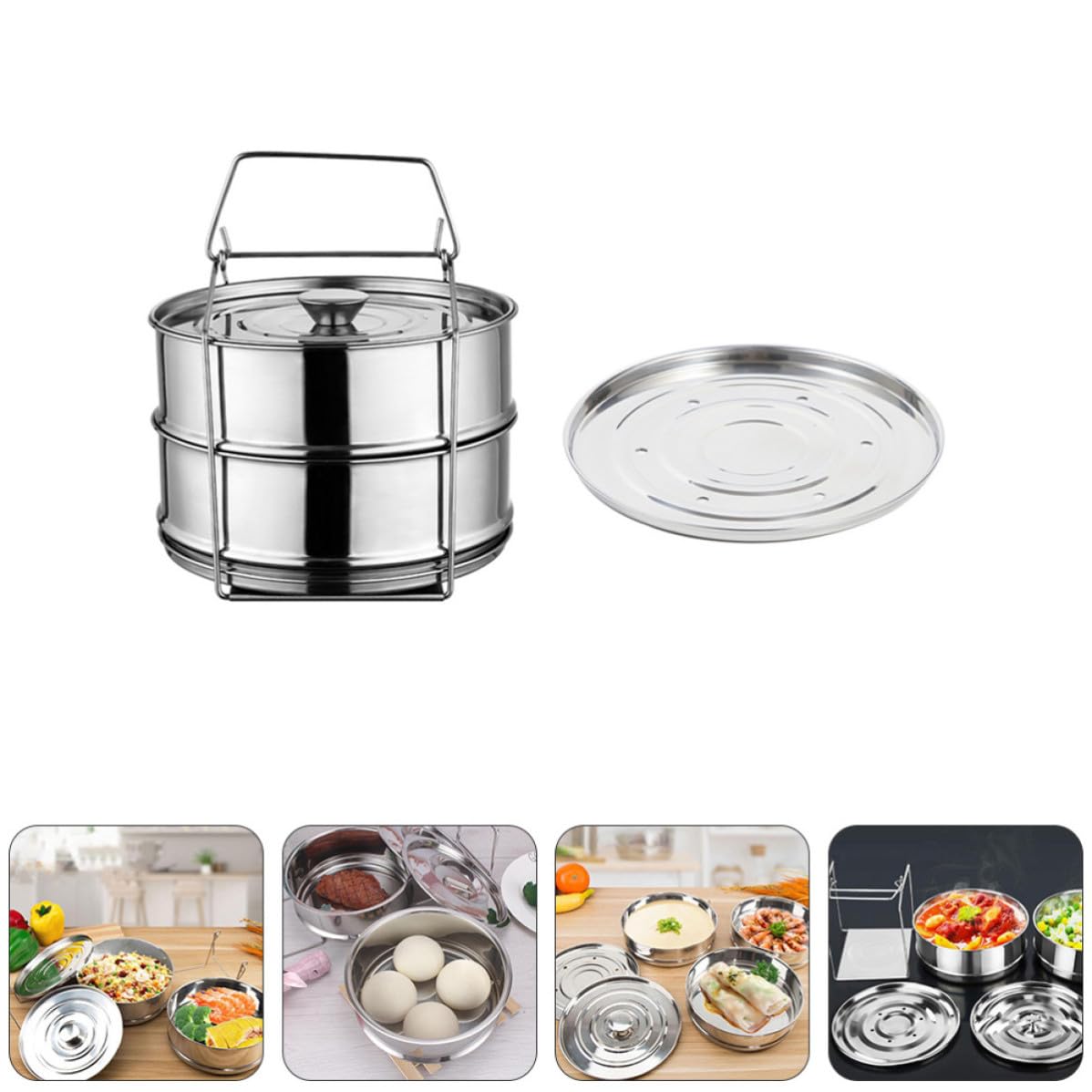 Vaporera de Doble Capa de Acero Inoxidable Plata para Cocinar al Vapor