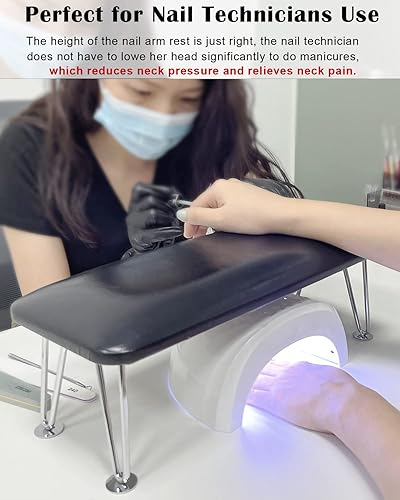 Miniatura 8 de Reposabrazos grande para uñas, reposamanos de cuero de microfibra para salón de tecnología de uñas, uso doméstico, manicura y reposamanos (negro)