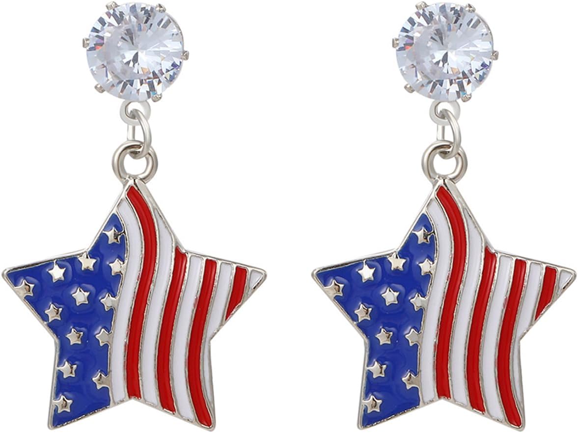American Patriotic Earrings Collection - Star & Flag Designs with Rhinestone Accents - Versatile for Festivals, Events & Everyday Wear