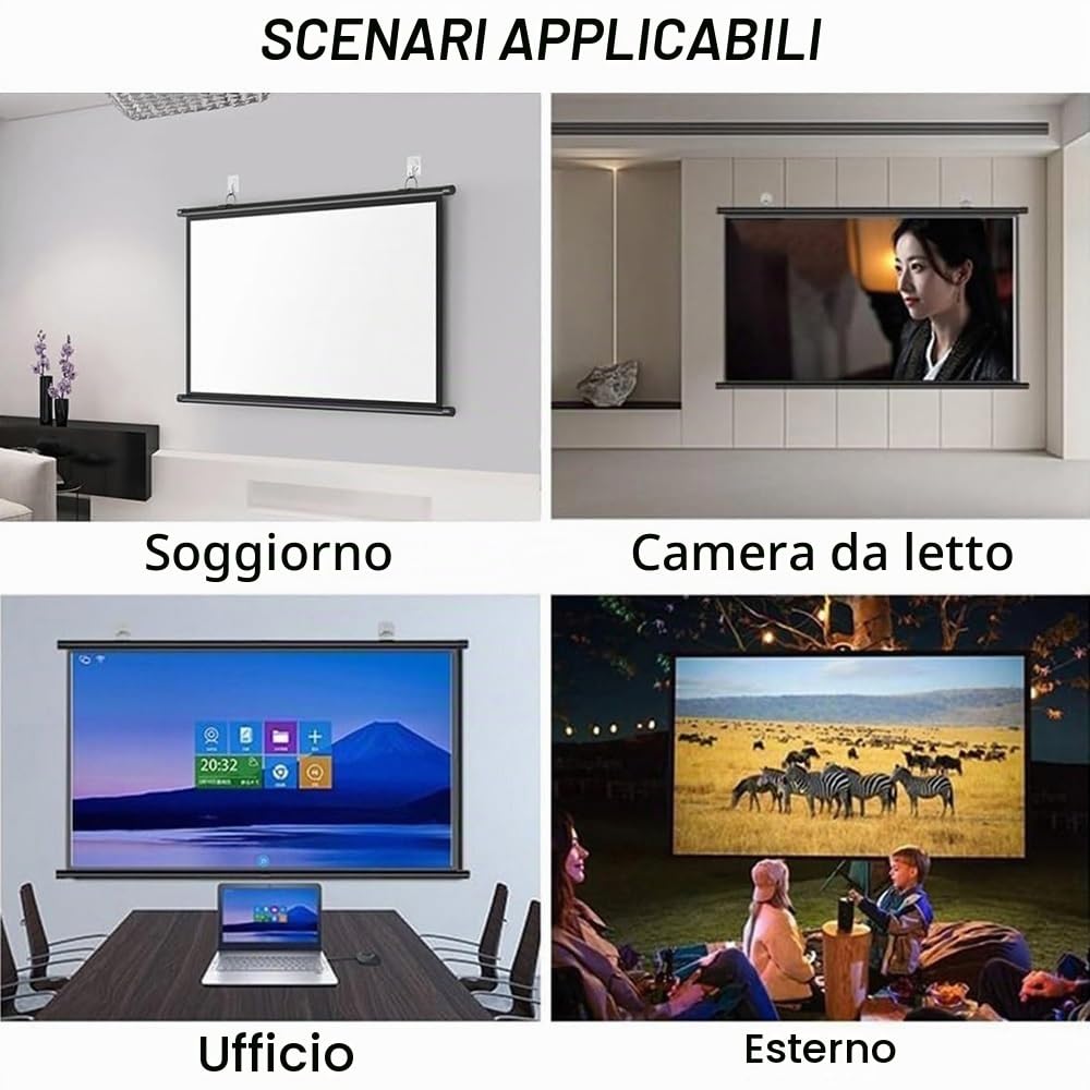 Schermo per Proiettore Avvolgibile Manuale da 40 50 60 72 Pollici 4K HD Schermo di Proiezione per Home Theater Interni Esterni Telo Proiettore, Facile da Arrotolare(72 inch (16:9))