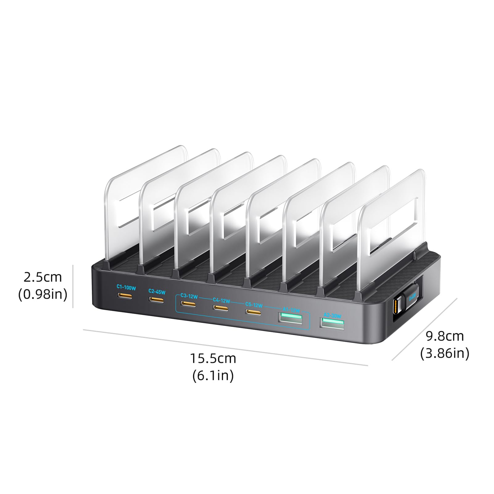 XUMIUZIY Bloc de Chargeur USB C 288 W, Station de Charge USB C 8 Ports avec Déflecteur Amovible et Câbles Rétractables, Station de Charge Rapide GaN PD pour Plusieurs Appareils (Black)