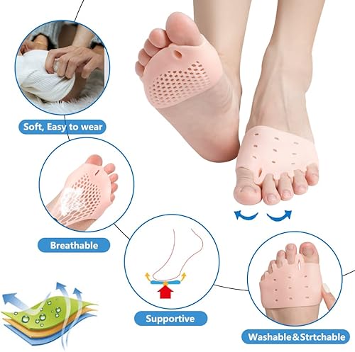 Miniatura 6 de Almohadillas metatarsianas, separadores de dedos, cojín corrector de juanetes de gel suave, espaciadores de dedos, transpirables y reutilizables,