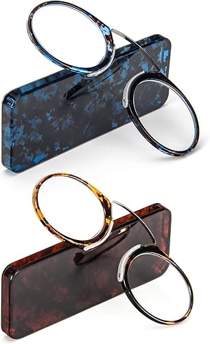Miniatura 2 de DXYXYO Mini lentes de lectura sin brazos con clip en la nariz para hombres y mujeres, paquete de 2 lectores delgados y compactos con estuche