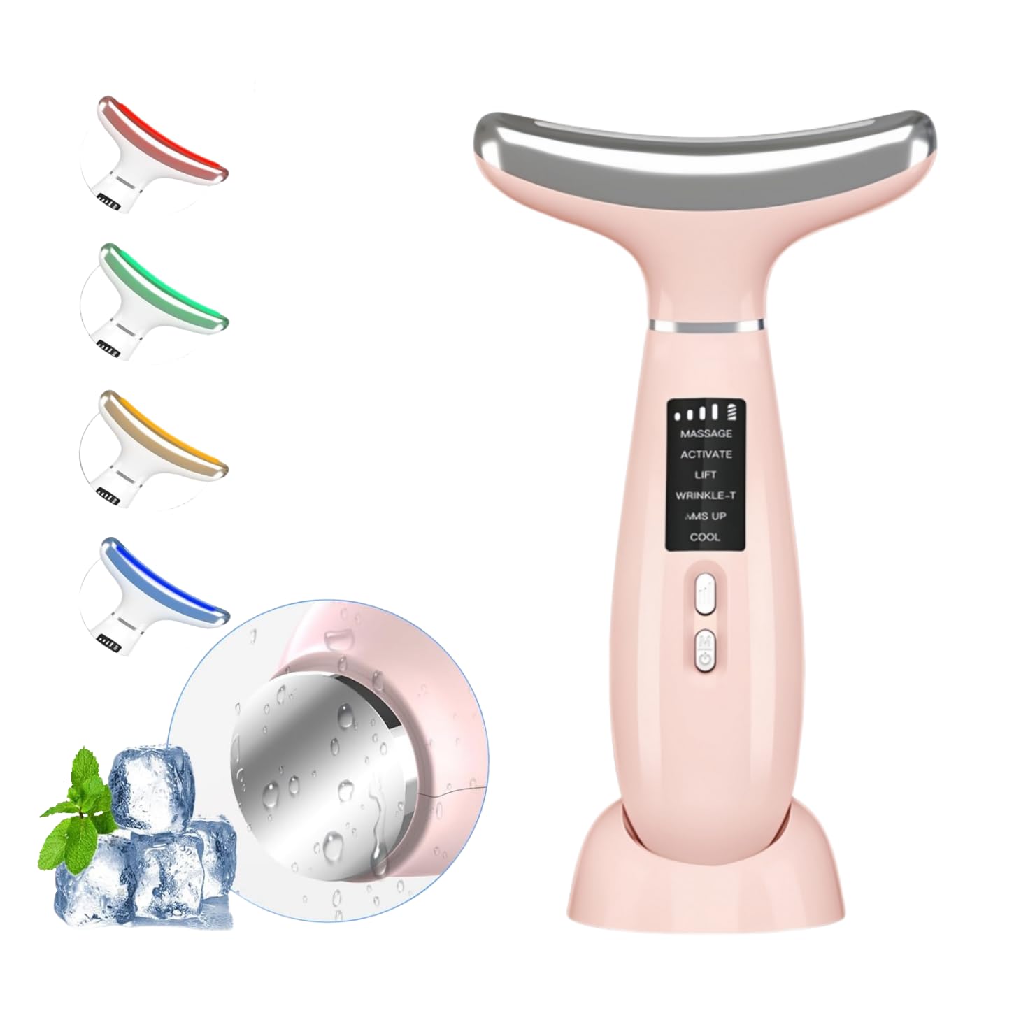 Masajeador facial y de cuello, terapia de luz roja para cara y cuello, vibración, refrigeración y funciones térmicas para el cuidado de la piel, dispositivo masajeador facial antienvejecimiento