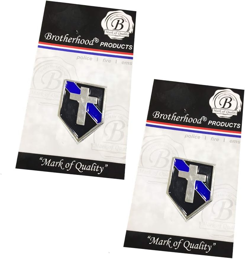 Thin Blue Line Chaplain Cross Black and Blue Silver Trim Lapel Pin