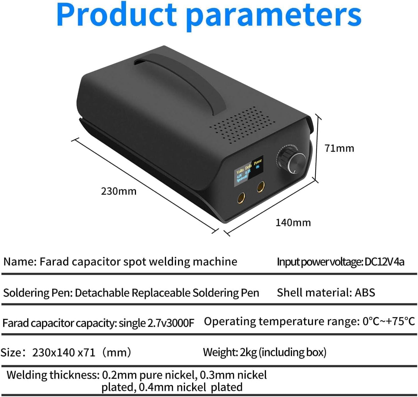 Battery Spot Welder, Farad Capacitor Portable Mini Welder Spot 3000F with LCD Screen, 120 Levels Adjustable Spot Welding Machine 18650 Battery Energy Storage, Nickel Strip Support 0.1-0.3mm