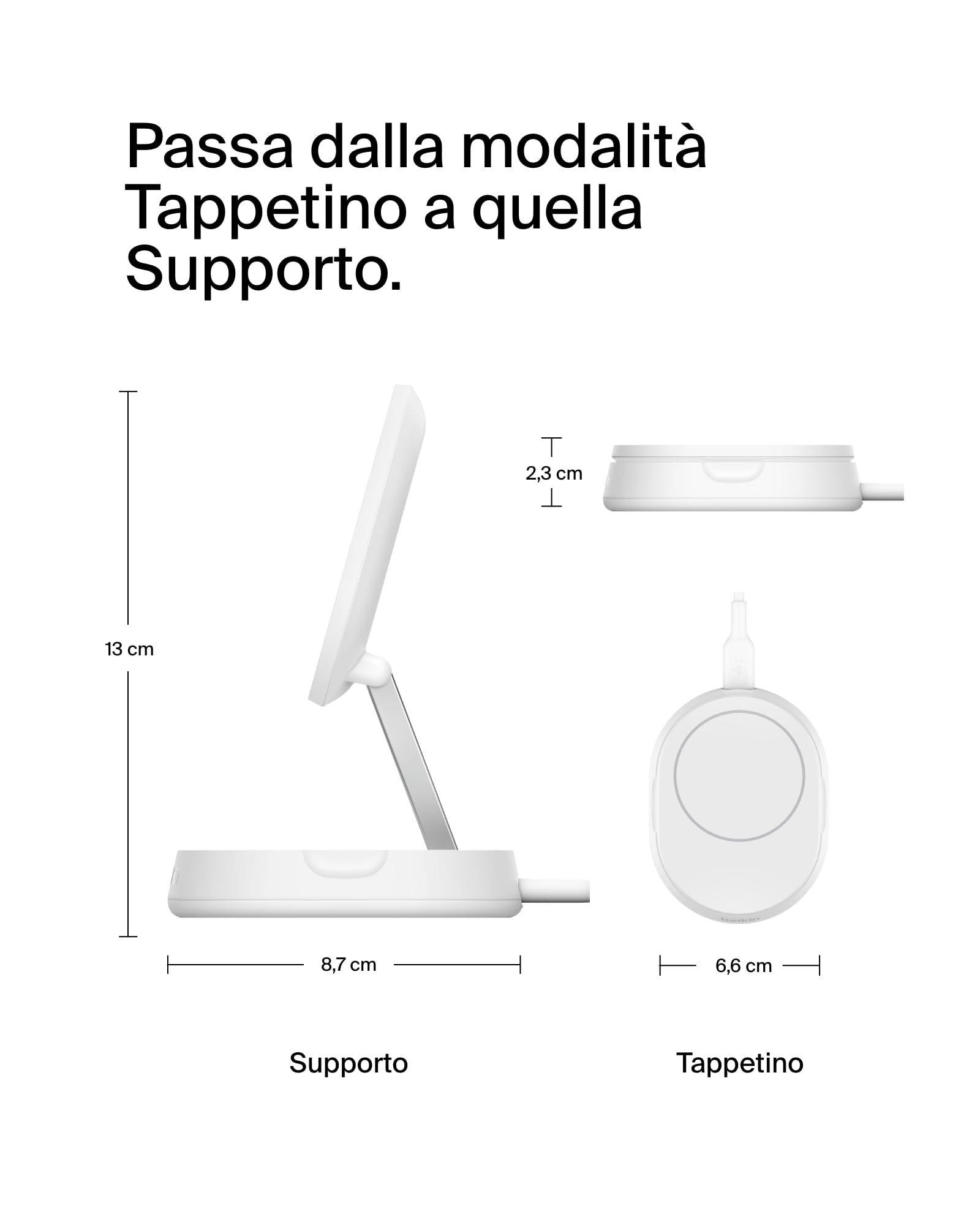Belkin BoostCharge Pro Caricatore Magnetico Convertibile 15W, Caricabatterie Wireless Rapido Qi2 compatibile con MagSafe, per iPhone 17, Air, Pixelsnap, AirPods, alimentatore da 20 W incluso - Bianco