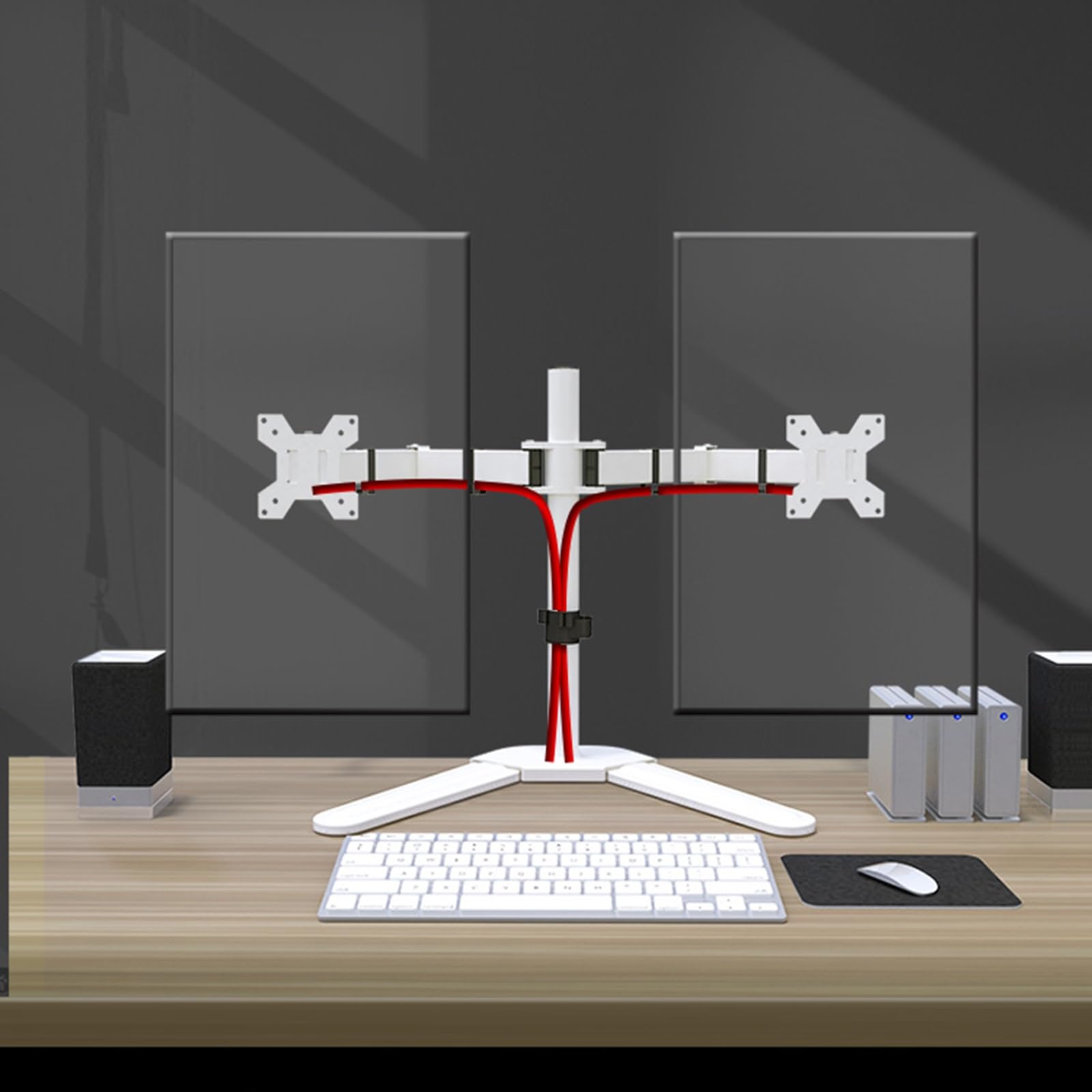 asdchZen Dual Monitor Stand For Desk,Monitor Mounts For 10 To 32 Inches Computer Screens,Height Adjustable Dual Monitor Desk Mount,Mount 75X75/100X100 Mm
