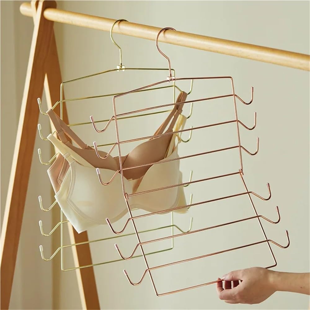 Percha de Metal Plegable de 6 Capas, giratoria, for Ropa Interior, Bufandas, sin Costuras, for Almacenamiento y Secado(Rose Gold)