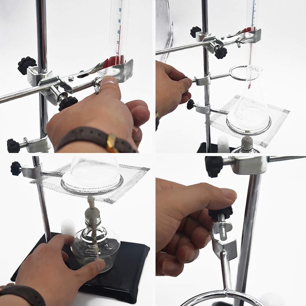 YUEWO Kit de laboratoire en métal,Pince à ballon,Support de support 20.5x13cm, longueur de la tige 50cm,Bague de cornue 5cm et 7.3cm en Dia