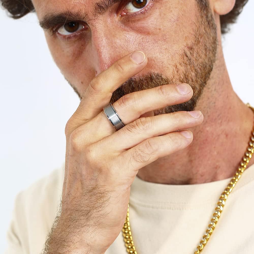 8mm チタン 不安 フィジェットリング スピナー タングステン リング メンズ ティーンズ用、ベーシック プレーン ウェディング