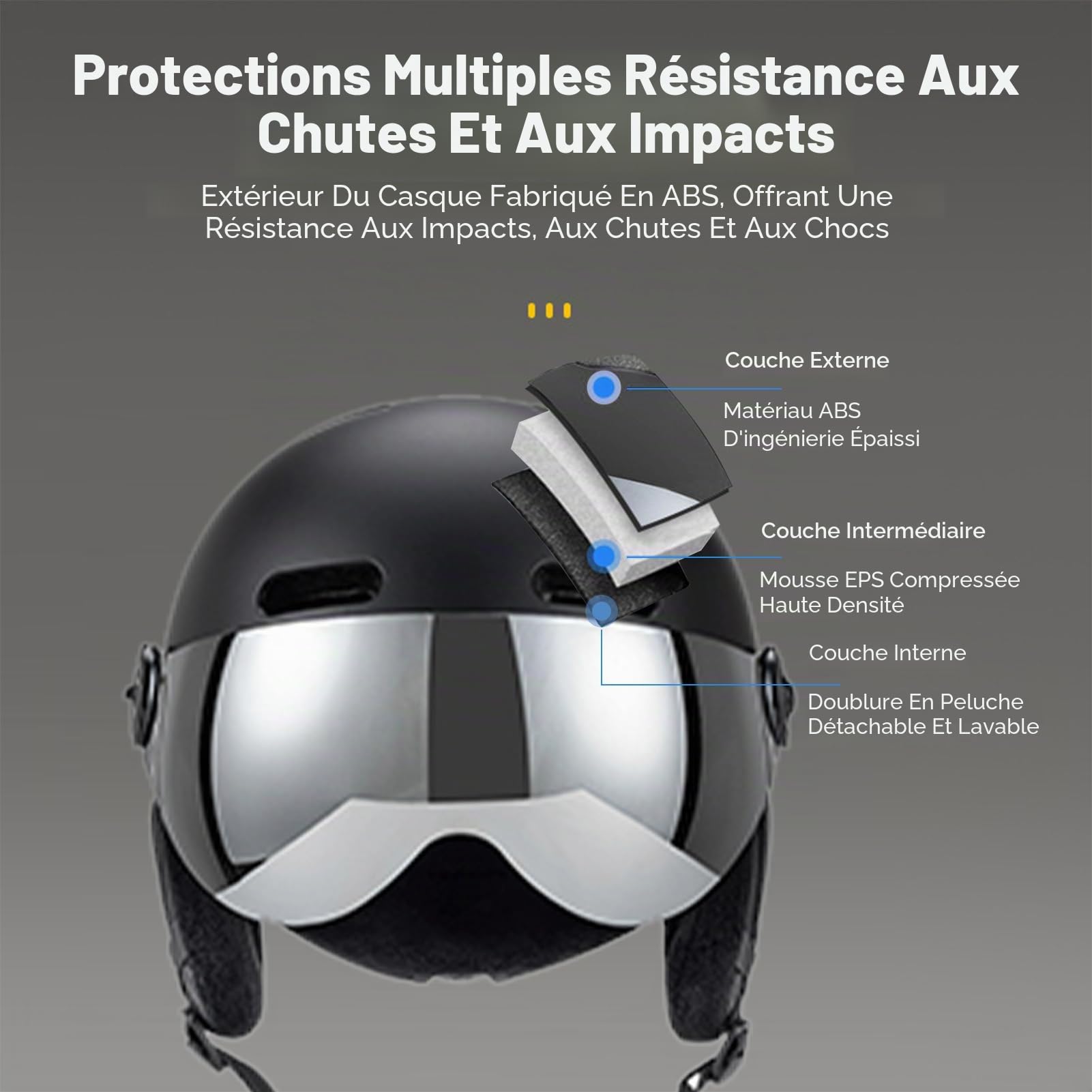 Casque de Ski et de Snowboard avec Doublure EPS Amovible, Coussinets d'oreille, Visière Amovible, 12 Aérations pour Sports d'hiver
