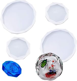 DIY Round Silicone Coaster Mold, Diamond Edge Epoxy Resin Molds Silicone for Casting with Making Coaster, Cups Mats, Home Decorationt, 5 inches and 3 inches in Diameter (Total 4 PCS)