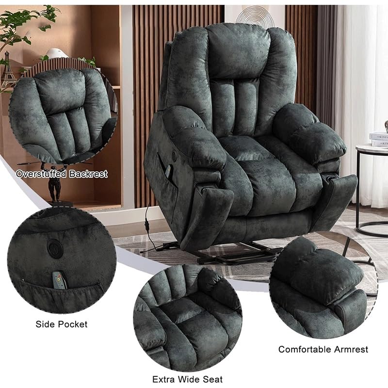 Sillón reclinable grande con masaje y calor gris miniatura 6