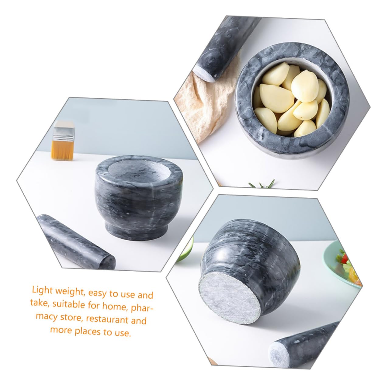 1set Marble Mortar and Pestle for Kitchen Use Traditional Garlic Masher and Tool Lightweight and Easy Manual Grinding