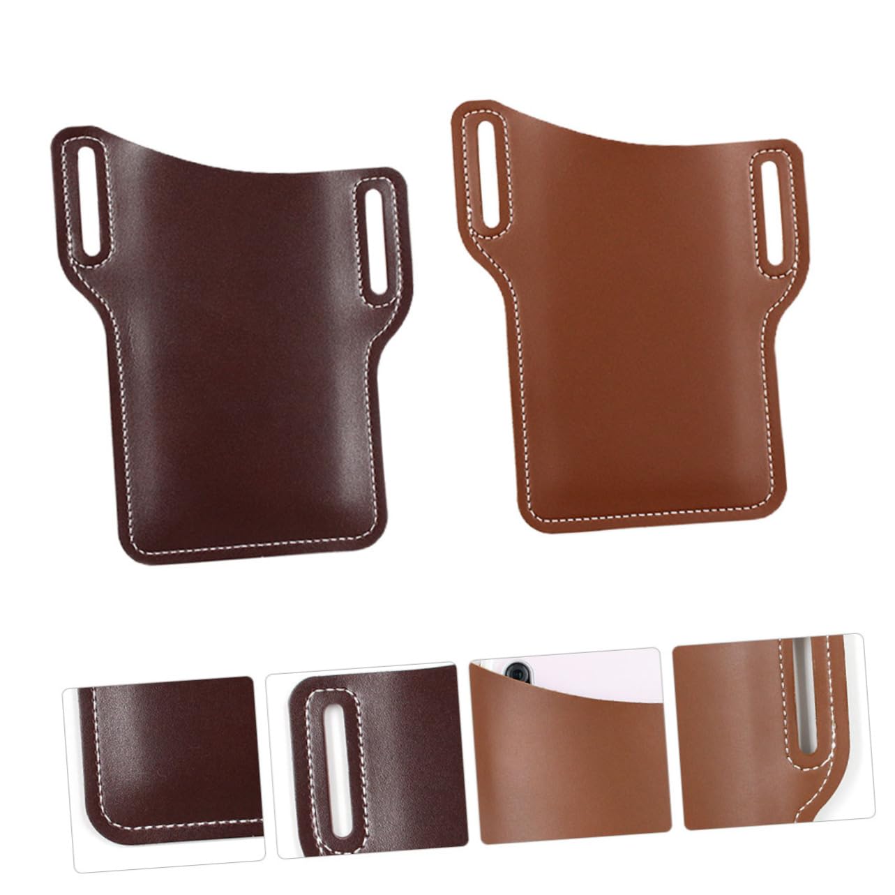 SHINEOFI 2pezzi Marsupio Da Cintura in Pu Per Cellulare Custodia Protettiva Resistente Con Bottone Tasche Multiple Per Uomini Outdoor Sport Corsa e Trekking Rosso Marrone