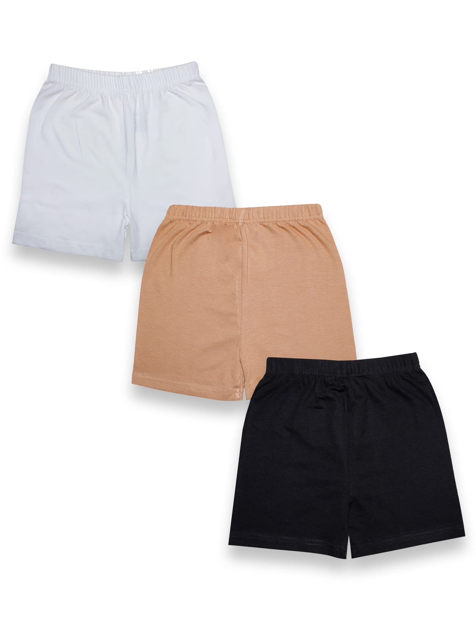 KiddoPanti Girls Cycling Shorts Pack of 3 | Soft & Stretchy Cotton Spandex | Comfortable Fit with Elastic Waistband | Solid Colors Half Tights for Girls Inners, White/Black/Skin - 8-10Y