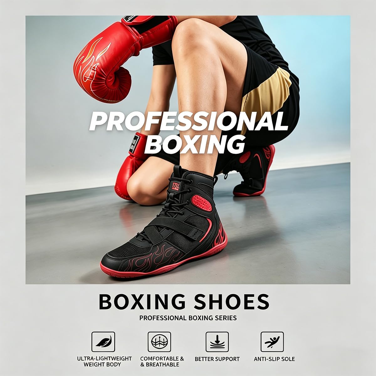 Botas De Boxeo para Hombres Mujeres Zapatos De Lucha Altas Respirables, Tiene Friccion, para Deportes, Combate, Wrestling