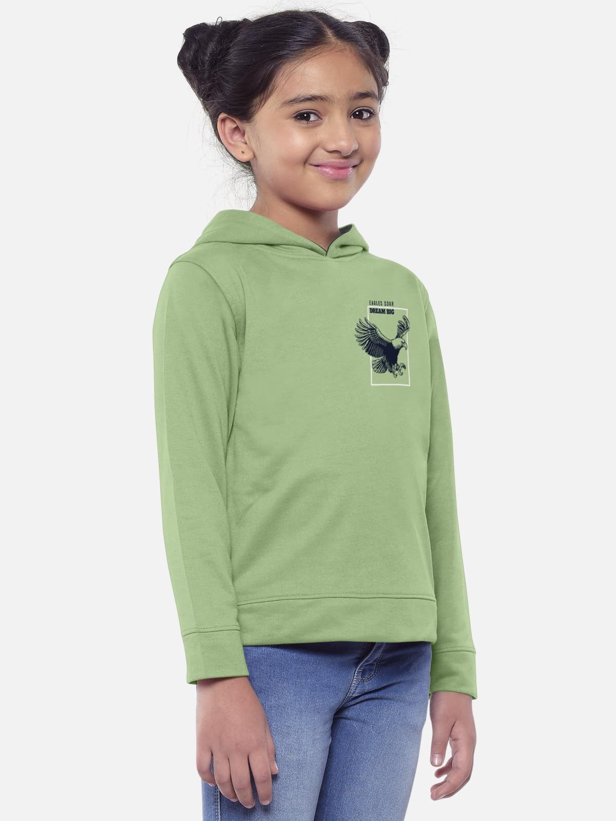 HELLCAT Trendy Printed Cotton Blend Full Sleeve Hoodie T-Shirt Jogger Trackpant Clothing Set for Girls Green/Navy 7-8 Years 3