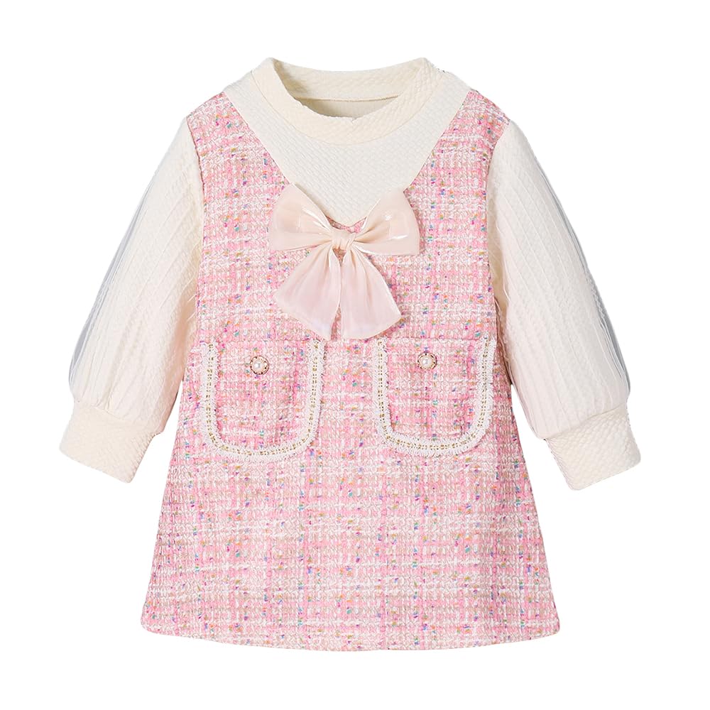 Hopscotch Girls Pink Full Sleeves Bow Detail Tweed Dress - Review, Price and Buying Guide