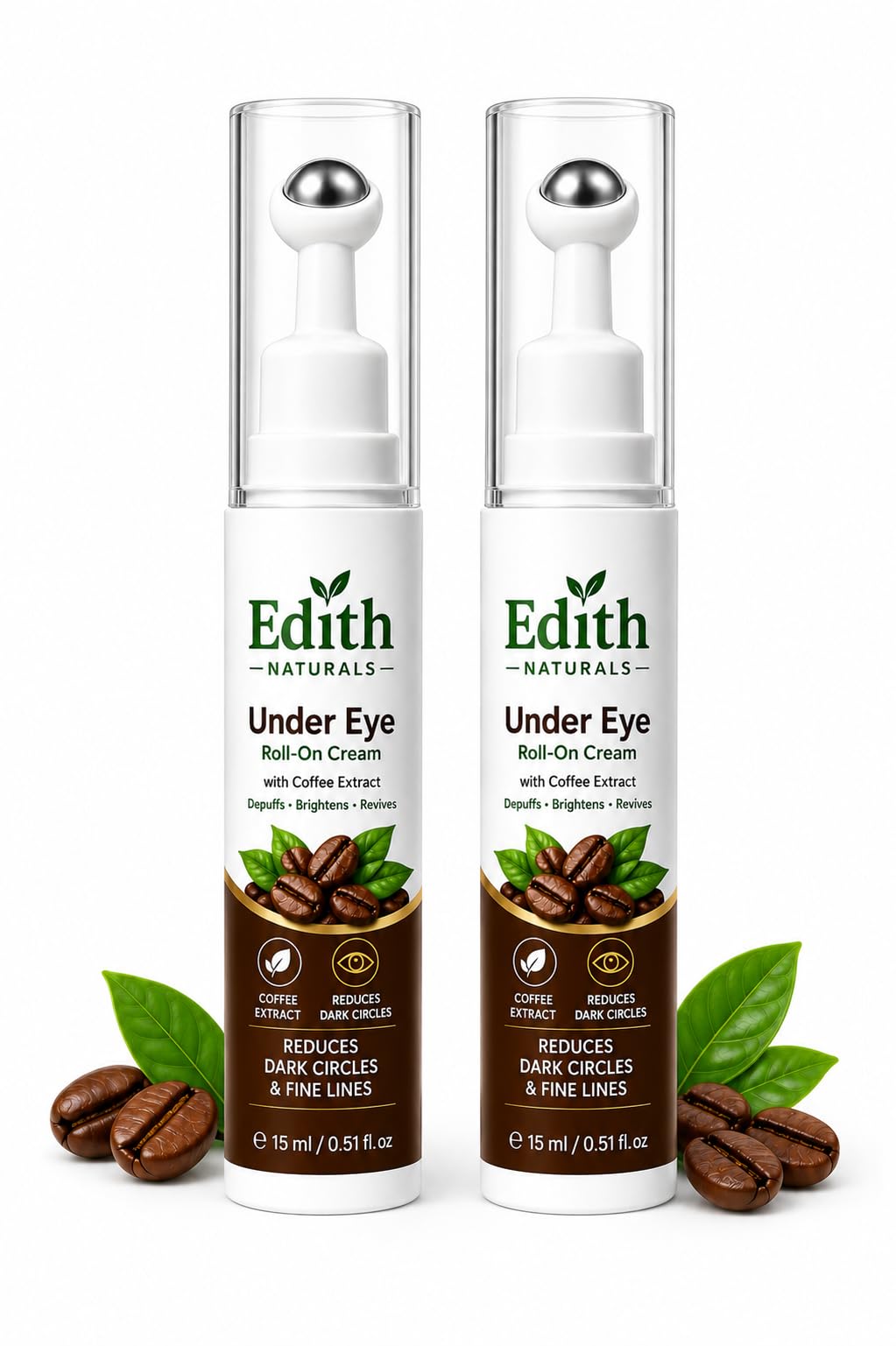 Edith Naturals Under Eye Roll-On Cream with Coffee Extract for Dark Circles, Puffiness & Fine Lines | Cooling Roller Eye Serum for Men & Women | 15 ml-pack 2-image-6