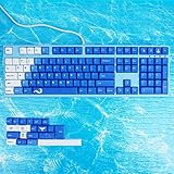 Geeksocial (Only Keycaps) 104+24 Blue XDA Keycaps Set White Blue PBT Dye Dye-subbed ANSI ISO Layout Compatible GK61 64 68 84 87 104 108 Mechanical Keyboards (Sea Ripples)