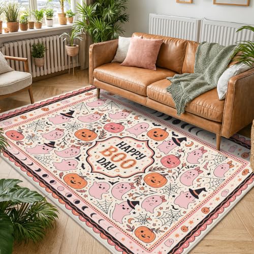 Alfombra de Halloween rectangular naranja para dormitorio y suelos de interior antideslizantes 6