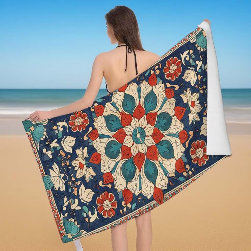 Telo Mare XXL 220x100cm/35x70cm, 2 Set Telo Mare Microfibra India Asciugamano Palestra Uomo, Antisabbia, Leggero, Asciugatura Rapida, Teli da Spiaggia Grandi Accessori per Camping Natation Yoga C-63