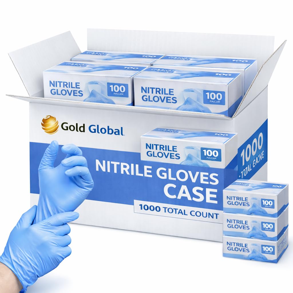 Gold Global Blue Nitrile Gloves 4 Mil, Powder-Free, Latex-Free. Disposable Blue Nitrile Gloves | 4 Mil Thickness, Rubber Free - 2